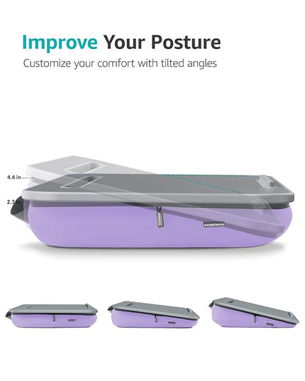Istudyniture Lap Desk | Portable Laptop Desk & Stand – Fits Up to 17 inch – Washable Cushion, Built-in Phone Holder – for Bed, Couch, Sofa, Floor – Writing, Reading, Home Office – Large, Purple