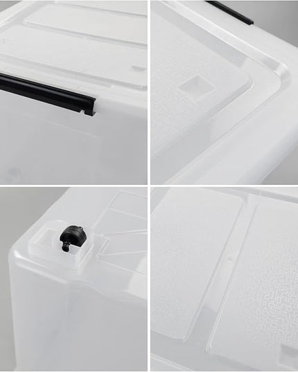 4 Packs 70L Large Plastic Storage Container with Wheels and Latching Lid, Stackable Storage Containers Bin, Clear