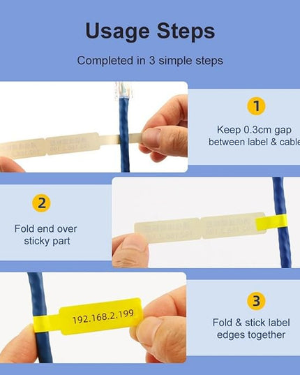 Risio Cable Labels 0.47"x4.29"(12x109mm),70 Labels/Roll(5 color set),Colorful Waterproof Labels for Electronic Devices with Cable Management, Self-Adhesive Tear-Resistant Cable Labels