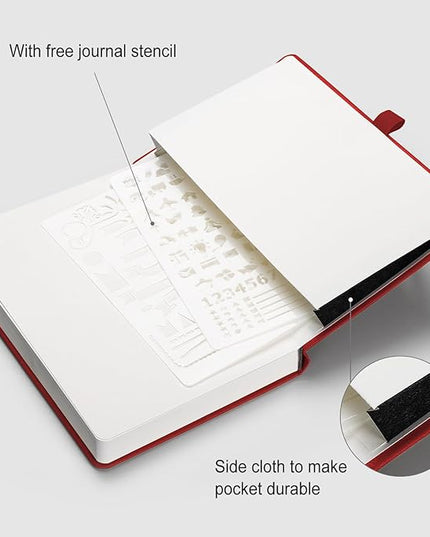 AHGXG Bullet Dotted Journal - 320 Numbered Pages Dot Grid Notebook A5 Thick Journal, 100gsm Thick Dotted Paper, Leather Hardcover,Inner Pocket, 5.75'' × 8.38'' - Red