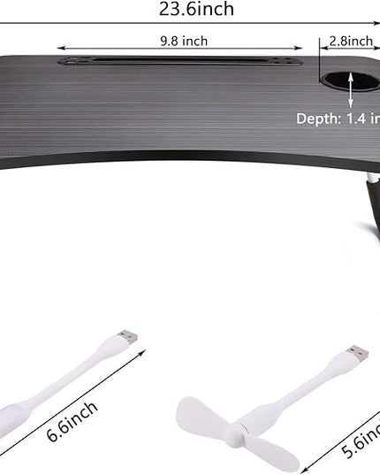 Slendor Lap Desk with Cup Holder, Foldable Laptop Table for Bed, Portable Bed Desk for Laptop and Writing, Computer Tray with Tablet Slot, Notebook Stand Reading Holder for Couch Sofa Floor,Black