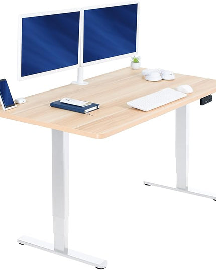 VIVO Electric 55 x 28 in Dual Motor Sit Stand Desk, Memory Height Adjustment, 2B Series, Light Wood Top White Frame, DESK-KIT-2W55C