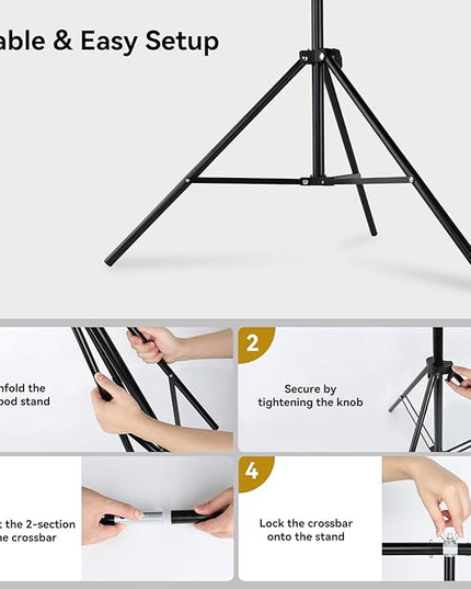 UTEBIT T-Shape Backdrop Stand Support Kit 6.6x5ft, Adjustable Photo Backdrop Stand with 3 Strong Spring Clamps, Photography Videography Studio Green Screen Backdrop Stand Portable for Parties