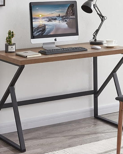 HSH Home Office Computer Desk, Industrial Modern Simple Metal Wooden PC Laptop Executive Desk, Farmhouse Student Computer Table for Work Study Writing Gaming in Bedroom Living Room, Rustic Oak 47 Inch