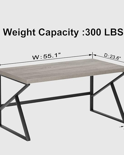 HSH Gray Computer Desk, Industrial Wood and Metal Home Office Desk, Farmhouse Rustic PC Laptop Desk for Executive Work Writing Study Gaming, Modern Simple Bedroom Computer Table, Light Grey Oak, 55 In