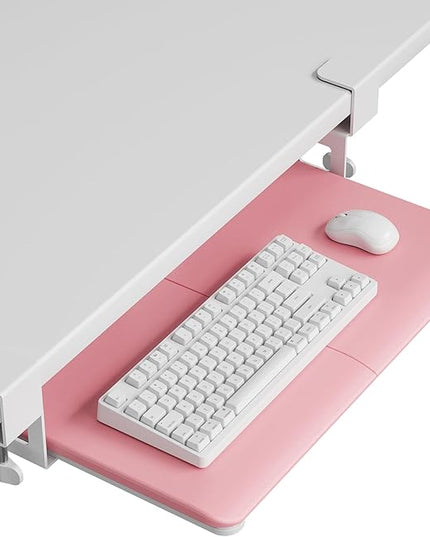 BONTEC KMT01-PJ Under Desk Keyboard Tray, Pull-Out Keyboard & Mouse Platform with C-Clamp, 20 x 11.8 in Space-Saving Ergonomic Slide-Out Drawer, Pink