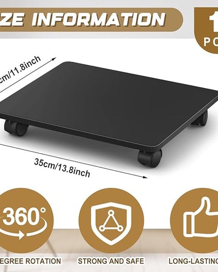 1 Pcs Office Under Desk Printer Stand with 4 Caster Wheels 13.8 x 11.8 Inches Black Movable Printer Copier Shelf CPU Holder for Home Office Heavy Duty Storage Rack Scanner Fax Machine