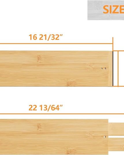 BAMEOS 4" High Drawer Dividers Bamboo Separators Organization Expandable Organizers for Kitchen Bedroom Bathroom Dresser Office 4-pack