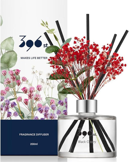 396 st. Preserved Baby's Breath Flower Reed Diffuser, Black Cherry, 200ml(6.7oz) / Reed Diffuser Sets, Home Fragrance, Scented Oils, Home & Bathroom Décor