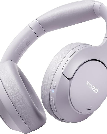 TOZO HT2 Hybrid Active Noise Cancelling Headphones, Wireless Over Ear Bluetooth Headset, 60H Playtime, Hi-Res Audio Custom EQ via App Deep Bass Comfort Fit Ear Cups, for Home Office Travel