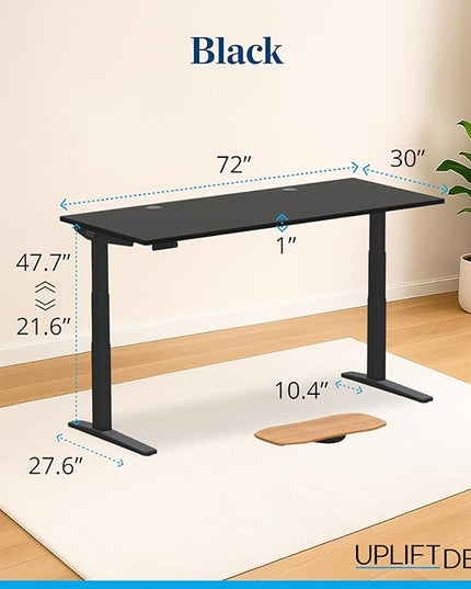 UPLIFTDESK V3 2-Leg Black Laminate Wood Standing Desk – Adjustable Height, Advanced 1-Touch Memory Keypad, Under Desk Cable Management, Wire Grommets & Rocker Board (Black C-Frame, 72 x 30 inch)