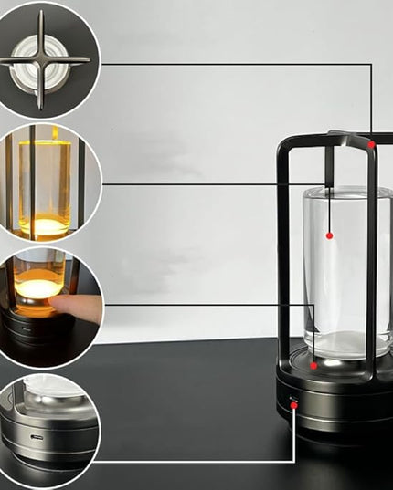 Portable Metal Table Lamp for Indoor/Outdoor ,Rechargeable Cordless LED Lamp, 3-Colour Infinitely Dimming Battery Powered Small Desk Lamp, Restaurant/Bedroom/Bar/Coffee Shop/Camping Light (Black)