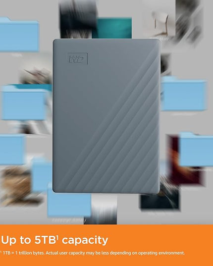 WD 4TB My Passport Portable Hard Drive, Works with USB-C and USB-A, Windows PC, Mac, Chromebook, Gaming Consoles, and Mobile Devices, Backup Software and Password Protection - WDBRMD0040BGY-WESN