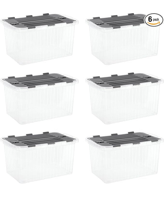 Superio Storage Bins with Lids- Clear Boxes for Organizing, Stackable Plastic Containers- BPA Free, Non-Toxic, Odor Free, Organizer for Home, Office, Dorm, 35 Quart (6 Pack, 20.25"x14"x10.5")