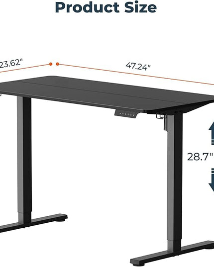 Adjustable Standing Desk, 47x24 Inches Home Office Desk with Memory Preset, Home Office Desk Computer Workstation Splice Black Top + Black Frame