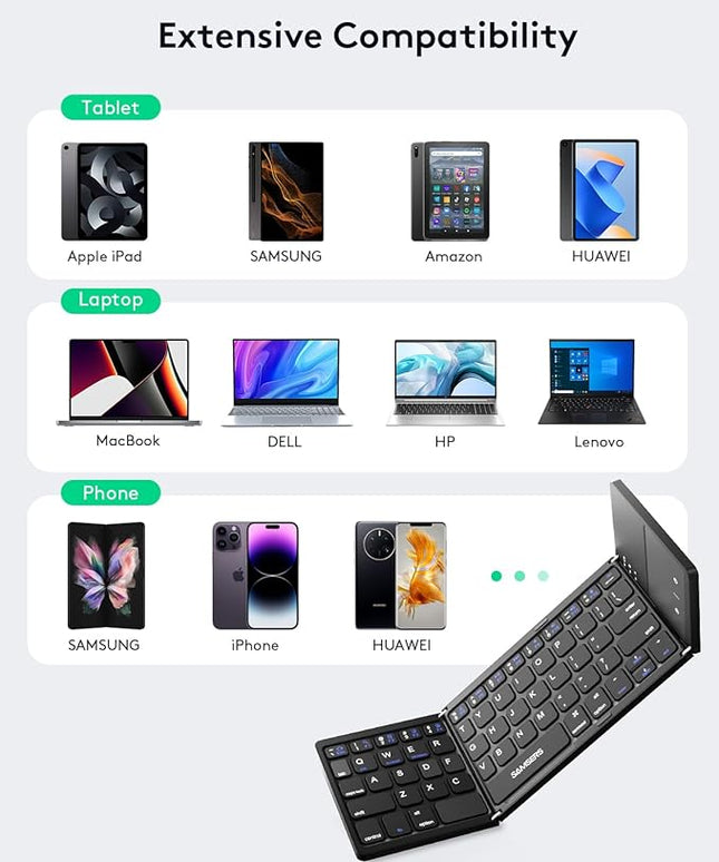 Samsers Foldable Bluetooth Keyboard with Touchpad - Portable Wireless Keyboard with Holder, Rechargeable Full Size Ultra Slim Pocket Folding Keyboards for Android Windows iOS Tablet & Laptop - Black