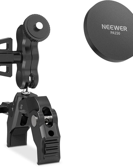 NEEWER Magnetic Phone Mount with Super Clamp, Adjustable Metal Holder with 1/4" Screw & Ball Heads Magic Arm Compatible with MagSafe iPhone for Pole, Tripod, Mic Stand, Desk, Gym Equipment, PA150