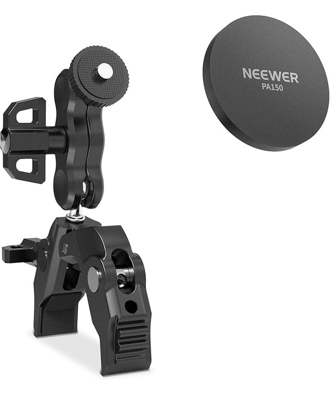 NEEWER Magnetic Phone Mount with Super Clamp, Adjustable Metal Holder with 1/4" Screw & Ball Heads Magic Arm Compatible with MagSafe iPhone for Pole, Tripod, Mic Stand, Desk, Gym Equipment, PA150