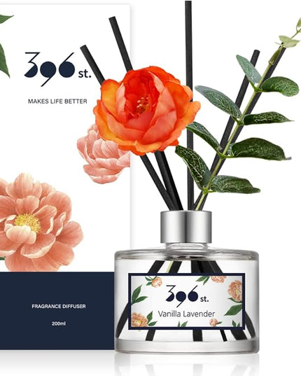 396 st. Peony Flower Reed Diffuser, Vanilla Lavender, 200ml(6.7oz) / Reed Diffuser Sets, Home Fragrance, Scented Oils, Home & Bathroom Décor