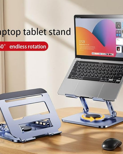 Adjustable Laptop Stand, 360 Degree Rotation, Lift, Folding Heat Dissipation Full Body Carbon Drill Material Metal Tablet Portable Stand Compatible with 21-inch Laptop, ipad Tablet - Silver