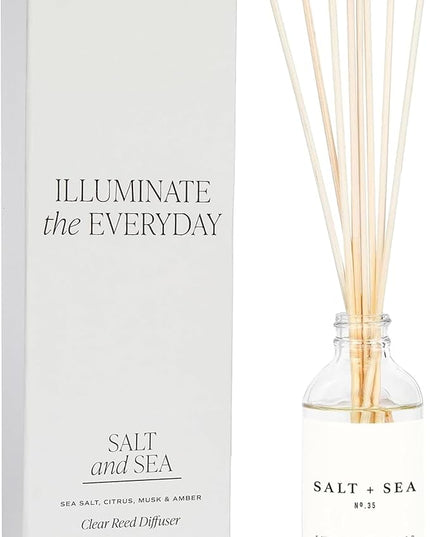 Sweet Water Decor Salt & Sea Reed Diffuser Set - Sea Salt Citrus & Musk Amber Scent Diffuser - Reed Diffusers for Home with Long Lasting Fragrance - Non-Toxic Oil Reed Diffuser - Made in The USA