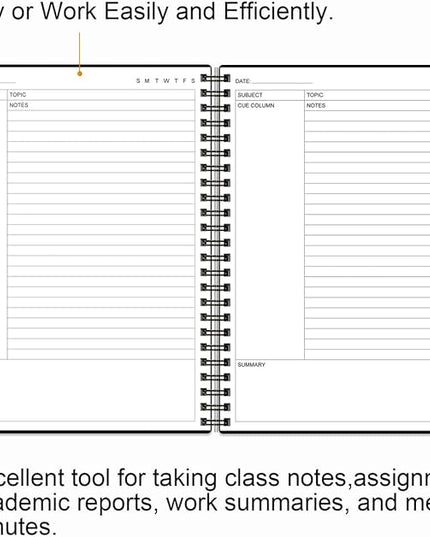 Yaridar A4 Cornell Notes Notebook - Spiral Cornell Notebooks for Note Taking, Subject College Ruled Notebook Steno Pads for Office/School/College/Home, 8.5" x 11", Black