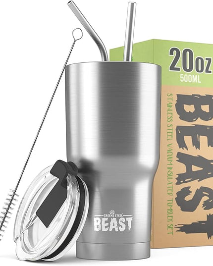 Beast 20 oz Tumbler Stainless Steel Vacuum Insulated Coffee Ice Cup Double Wall Travel Flask (Stainless Steel)