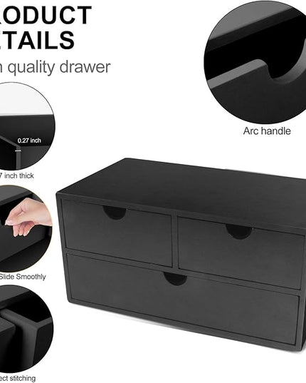 Charmewooden Desk Organizer with Drawers Countertop Drawer Organizer Drawers for Desk Top Home Office Workspace Bathroom Toiletries Supplies (black)
