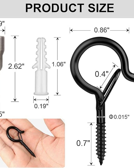 FSAH 36 PCS Q-Hanger Hooks with Safety Buckle, Windproof Screw Hooks for Outdoor String Lights Hanging Christmas Lights, Plants, with 1 Wing Nut Driver