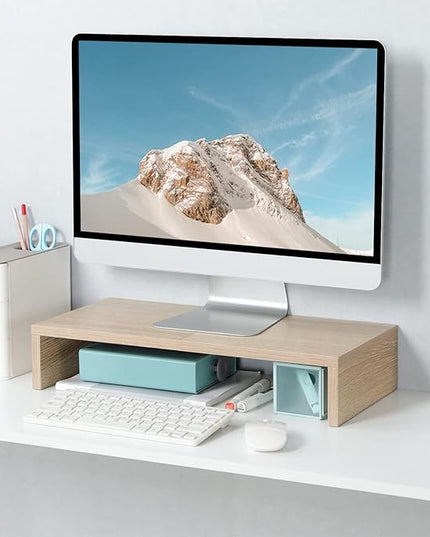 TEAMIX 20 Inch Wood Monitor Stand Riser, Wooden Desktop Stand for PC/TV/Laptop/Printer, Cozy Monitor Riser with Storage, Computer Stand Space-Saving
