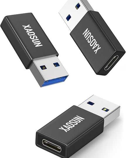XAOSUN 10Gbps USB to USB C Adapter 3 Pack, 3.1 USBC Female to USB Male Adapter, One-Sided SuperSpeed Data Sync, 100W Fast Charging for iPhone 16 15 14 13, Laptop, Charger, Quest Link, etc, Black