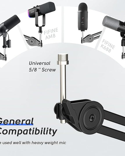 FIFINE Microphone Arm Stand-Heavy Duty Boom Arm, Suspension Scissor Adjustable Mic Stand with Desk Mount, C-calmp, 5/8" Screw, Cable Ties, for Recording Gaming Streaming Podcasting-BM63