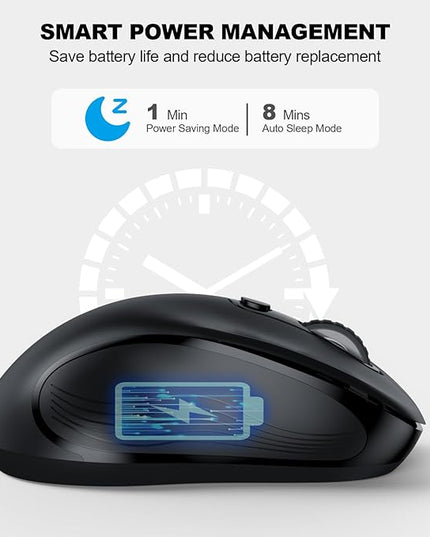 WisFox 2.4G Wireless Mouse for Laptop, Ergonomic Computer Mouse with USB Receiver and Type-C Adapter, 3 Adjustable Levels, 6 Button Cordless Wireless Mice for Windows Mac PC Notebook (Black)