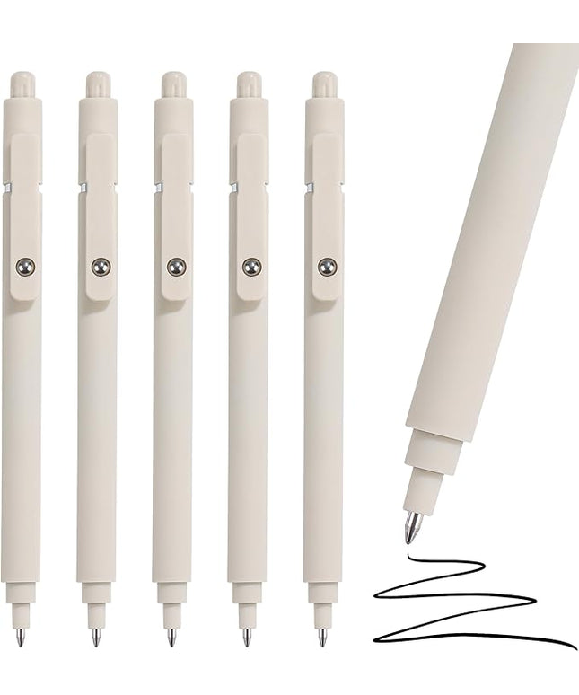RIANCY Aesthetic Pens Beige Pens 5Pcs 0.5mm Quick Dry Black Ink Gel Pens Fine Point Smooth Writing Cute Pen Japanese Stationary Home Work Essentials Nurse School Gifts Office Supplies