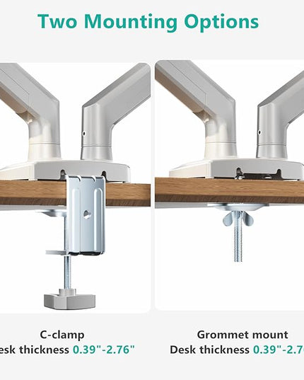 WALI Dual Monitor Stand for 17-32 inch Screens, Dual Monitor Arms for 2 Monitors Holds up to 19.8 lbs, Adjustable Gas Spring Dual Monitors Mount, VESA 75x75/100x100mm (GSMP002NW), White
