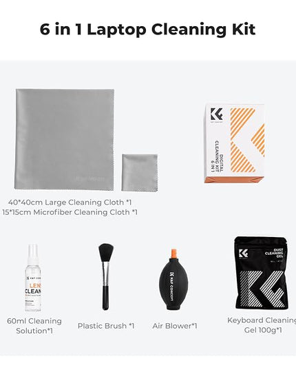 K&F CONCEPT 6-in-1 Laptop Computer Keyboard Cleaner - Screen Cleaning Kit All-in-One with Gel & Spray Solution for MacBook and Other Computers