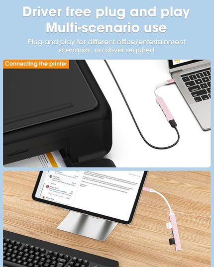 Mac USB C Adapter - Type C USB Adapter Hub with 4 Ports: 1 USB 3.0 + 3 USB 2.0, Ultra-Slim Aluminum Design, 5Gbps Transfer, Adapter for Mac USB C, Type C USB Hub (Pink)