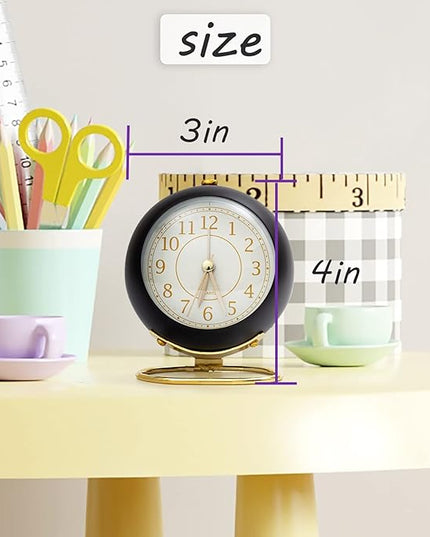 SHISEDECO Small Tableclocks Classic Non-Ticking Tabletop Alarm Clock with Backlight, Battery Operated Astronaut Deskclock with HD Glass for Living Room Bedroom Bedside Indoor Decor (Black Gold)