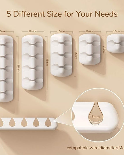 Syncwire Cable Clips, Cord Organizer Cable Management Self Adhesive USB Cable Holder System for Organizing Cable Cords, Ideal for Home, Office, Car, Nightstand, Desk Accessories, 5 Pack (White)