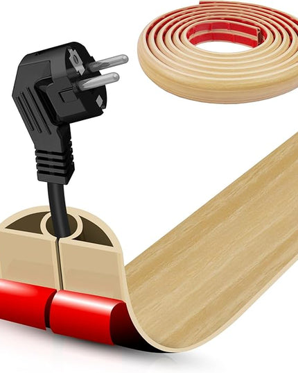 Floor Cord Cover Self Adhesive Cord Hider,10FT Cable Management, Extension Strip Protector for Wires, Prevent Cable Trips for Offices, Gyms, Exhibitions Cavity:0.3"(W) x0.28(H) WoodLightyellow