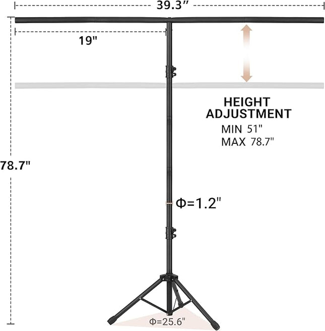 6.5x3.2ft T-Shape Backdrop Stand, Adjustable Background Support Stand Kit, Portable Photo Banner Holder with 4 Spring Clamps, Sandbag, Carry Bag for Party, Wedding, Photography and Decoration