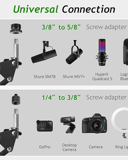 Mic Boom Arm, Adjustable Height Overhead Microphone Stand with Heightened Extension Riser for Shure SM7B Blue Yeti HyperX QuadCast S and other Mic