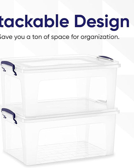 Superio Storage Bins with Lids- Clear Boxes for Organizing, Stackable Plastic Containers- BPA Free, Non-Toxic, Odor Free, Organizer for Home, Office, Dorm (6 Pack, 28.5 Qt)