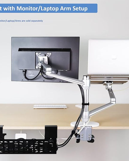 AEONS Under Desk Cable Management Tray Wire Cord Organizer Removable C Clamp Mount No Drill Computer Cord Raceway and Modesty Panel, Black, 16-inch