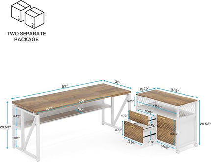 Tribesigns Office Desk with Drawers Sets, 63 inches L Shaped Computer Desk with Mobile File Cabinet,Big Executive Desk for Home Office Furniture Sets (Light Walnut, 63-inch)