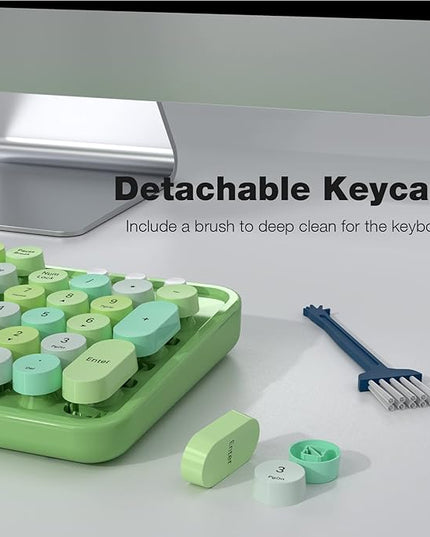 MOFII Wireless Keyboard and Mouse Combo, 2.4GHz Retro Full Size Typewriter Keyboard with Number Pad & Wireless Mouse for Laptop, PC, Desktop, Mac, Windows - Green Colorful