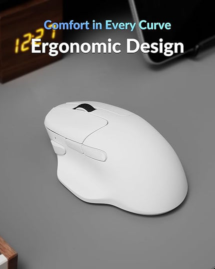 Keychron M7 8K Wireless Mouse, 30K DPI Optical Computer Mice, 2.4 GHz/Bluetooth/Wired with Macro Button 66g Lightweight Ergonomic, Up to 140 Hours Worktime for Laptop macOS/Windows - White