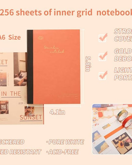 emmoolife 348 Pcs Scrapbooking Supplies Kit, Vintage Aesthetic Scrapbook Kit for Bullet Junk Journal, Stationery, A6 Grid Notebook, DIY Journaling Supplies, Birthday Craft Gift for Teen Girl Women
