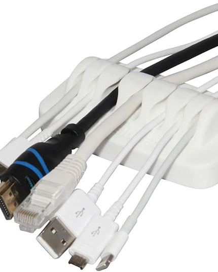 Heaviest Cable Organizer on The Market! Compact and Weighted Desktop Cord Holder and Cable Organizer, Eco-Friendly Silicone, No Bad Smell, Bundled with 4 Reusable Cable Ties! (White)