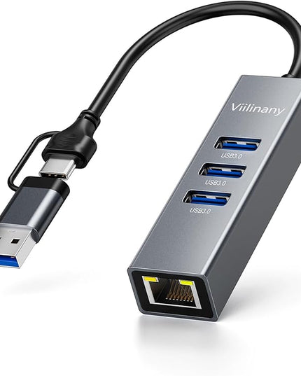 USB C to Ethernet Adapter, 4-in-1 USB C Hub with Gigabit LAN Port and 3 USB 3.0 Ports, Compatible with MacOS, Windows Linux Laptops, Driver-Free Setup, Portable RJ45 Dongle for Laptop